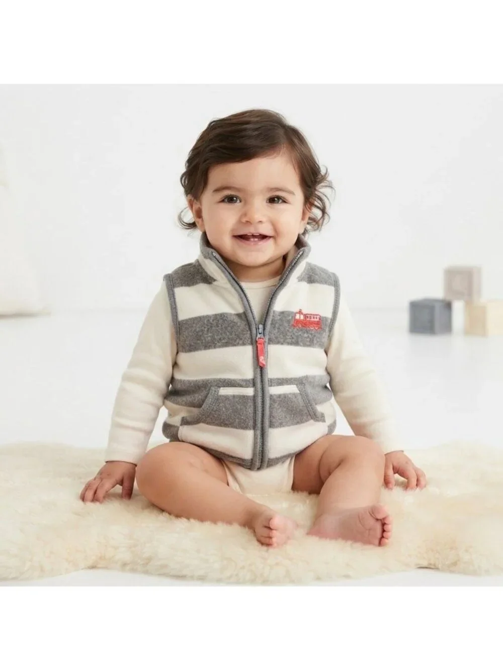 Striped Toddler Vest With Firetruck Embroidery By Carters Size 12 Months